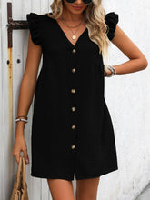 Load image into Gallery viewer, Ivy Lane Button Up V-Neck Cap Sleeve Mini Dress