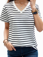 Load image into Gallery viewer, Plus Size Striped V-Neck Short Sleeve T-Shirt