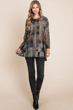 Load image into Gallery viewer, BOMBOM Plaid Round Neck Long Sleeve Top
