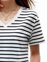Load image into Gallery viewer, Plus Size Striped V-Neck Short Sleeve T-Shirt
