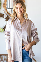 Load image into Gallery viewer, First Love Full Size Ditsy Dot Button Down Collared Satin Shirt