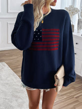 Load image into Gallery viewer, Devine US Flag Round Neck Long Sleeve Knit Top