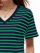 Load image into Gallery viewer, Plus Size Striped V-Neck Short Sleeve T-Shirt