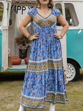 Load image into Gallery viewer, Plus Size Smocked Printed Cap Sleeve Dress