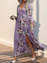Load image into Gallery viewer, Perfee Slit Printed Surplice Long Sleeve Maxi Dress