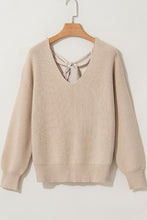 Load image into Gallery viewer, Tied Back V-Neck Long Sleeve Sweater