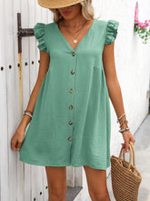 Load image into Gallery viewer, Ivy Lane Button Up V-Neck Cap Sleeve Mini Dress