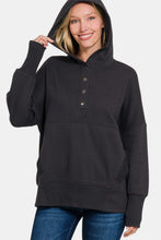 Load image into Gallery viewer, Zenana Half Snap Long Sleeve Hoodie with Kangaroo Pocket