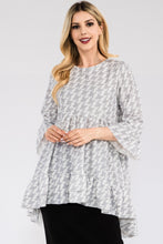 Load image into Gallery viewer, Celeste Full Size Houndstooth Flounce Sleeve High-Low Top