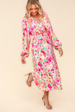 Load image into Gallery viewer, Haptics Full Size Floral Surplice Balloon Sleeve Dress with Side Pockets