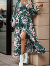 Load image into Gallery viewer, Perfee Slit Printed Surplice Long Sleeve Maxi Dress