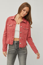 Load image into Gallery viewer, RISEN Raw Hem Button Up Cropped Denim Jacket