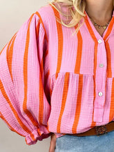 Load image into Gallery viewer, Striped Notched Long Sleeve Blouse