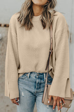 Load image into Gallery viewer, Textured Round Neck Long Sleeve Sweater