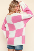 Load image into Gallery viewer, Haptics Full Size Checkered Round Neck Drop Shoulder Sweater