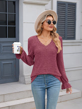 Load image into Gallery viewer, Lace Detail V-Neck Long Sleeve T-Shirt
