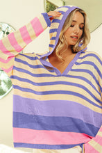 Load image into Gallery viewer, BiBi Striped Color Block Hooded Knit Top
