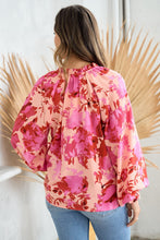 Load image into Gallery viewer, Hailey & Co Ruffle V-Neck Decor Button Floral Blouse