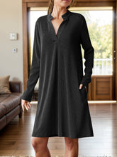 Load image into Gallery viewer, Notched Long Sleeve Mini Dress with Pockets