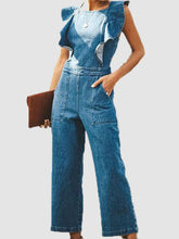 Load image into Gallery viewer, Ruffled Backless Sleeveless Denim Jumpsuit