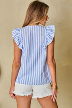 Load image into Gallery viewer, Embroidered Tassel Striped Tie Neck Blouse