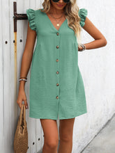 Load image into Gallery viewer, Ivy Lane Button Up V-Neck Cap Sleeve Mini Dress