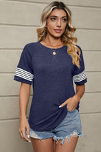 Load image into Gallery viewer, Striped Round Neck Short Sleeve T-Shirt