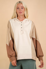 Load image into Gallery viewer, VERY J Exposed Seam Color Block Half Button Hoodie