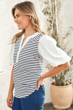 Load image into Gallery viewer, Hailey & Co Striped Contrast Puff Sleeve Top