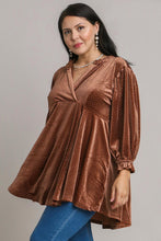 Load image into Gallery viewer, Umgee Full Size Beaded Frill Flounce Sleeve Velvet Babydoll Blouse