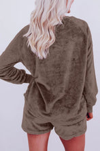 Load image into Gallery viewer, Round Neck Long Sleeve Top and Shorts Lounge Set