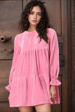 Load image into Gallery viewer, Tied Round Neck Flounce Sleeve Mini Dress