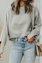Load image into Gallery viewer, Textured Round Neck Long Sleeve Sweater
