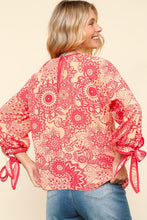 Load image into Gallery viewer, Haptics Ribbon Bow Detail Floral Round Neck Blouse