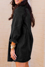 Load image into Gallery viewer, Distressed Collared Neck Flounce Sleeve Denim Dress
