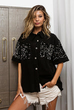 Load image into Gallery viewer, BiBi Sequin Detail Raw Hem Short Sleeve Shirt