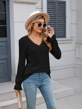 Load image into Gallery viewer, Lace Detail V-Neck Long Sleeve T-Shirt
