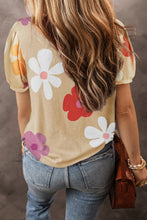 Load image into Gallery viewer, Flower Round Neck Short Sleeve Blouse