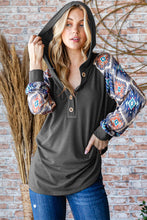 Load image into Gallery viewer, Heimish Half Button Printed Long Sleeve Hooded Top