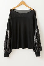 Load image into Gallery viewer, Sequin Boat Neck Long Sleeve Blouse