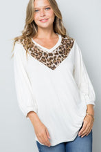 Load image into Gallery viewer, Celeste Full Size Leopard Contrast Balloon Sleeve Top