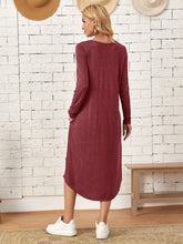 Load image into Gallery viewer, Pocketed Round Neck Long Sleeve Tee Dress