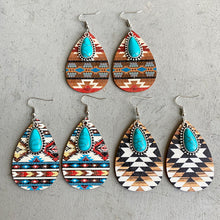 Load image into Gallery viewer, Turquoise Teardrop Shape Wooden Dangle Earrings