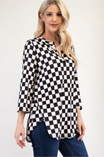 Load image into Gallery viewer, Celeste Full Size Curved Hem Checkered Notched Blouse