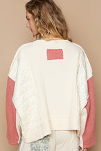Load image into Gallery viewer, POL Waffle-Knit Contrast Notched Long Sleeve Knit Top