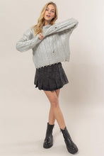 Load image into Gallery viewer, HYFVE Distressed Cable-Knit Round Neck Long Sleeve Sweater