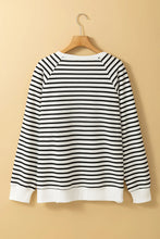 Load image into Gallery viewer, Slit Striped Round Neck Long Sleeve Sweatshirt