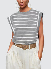 Load image into Gallery viewer, Striped Round Neck Cap Sleeve T-Shirt