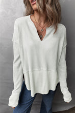 Load image into Gallery viewer, Waffle-Knit Exposed Seam Notched Long Sleeve Top