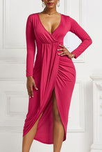 Load image into Gallery viewer, High-low Ruched Surplice Long Sleeve Dress